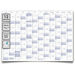 Wandkalender 2027 B1 707 x 1000 mm blau grau Jahreskalender