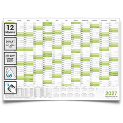 Wandkalender 2027 A1 594 x 841 mm grün abwischbar Jahreskalender Planung