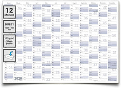 Wandkalender 2028 B1 quer 1000 x 700 mm blau grau Jahreskalender