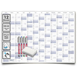 Jahreskalender 2027 A0 abwischbar gerollt mit 4er Stifte-Set & Schwamm 250 g Papier