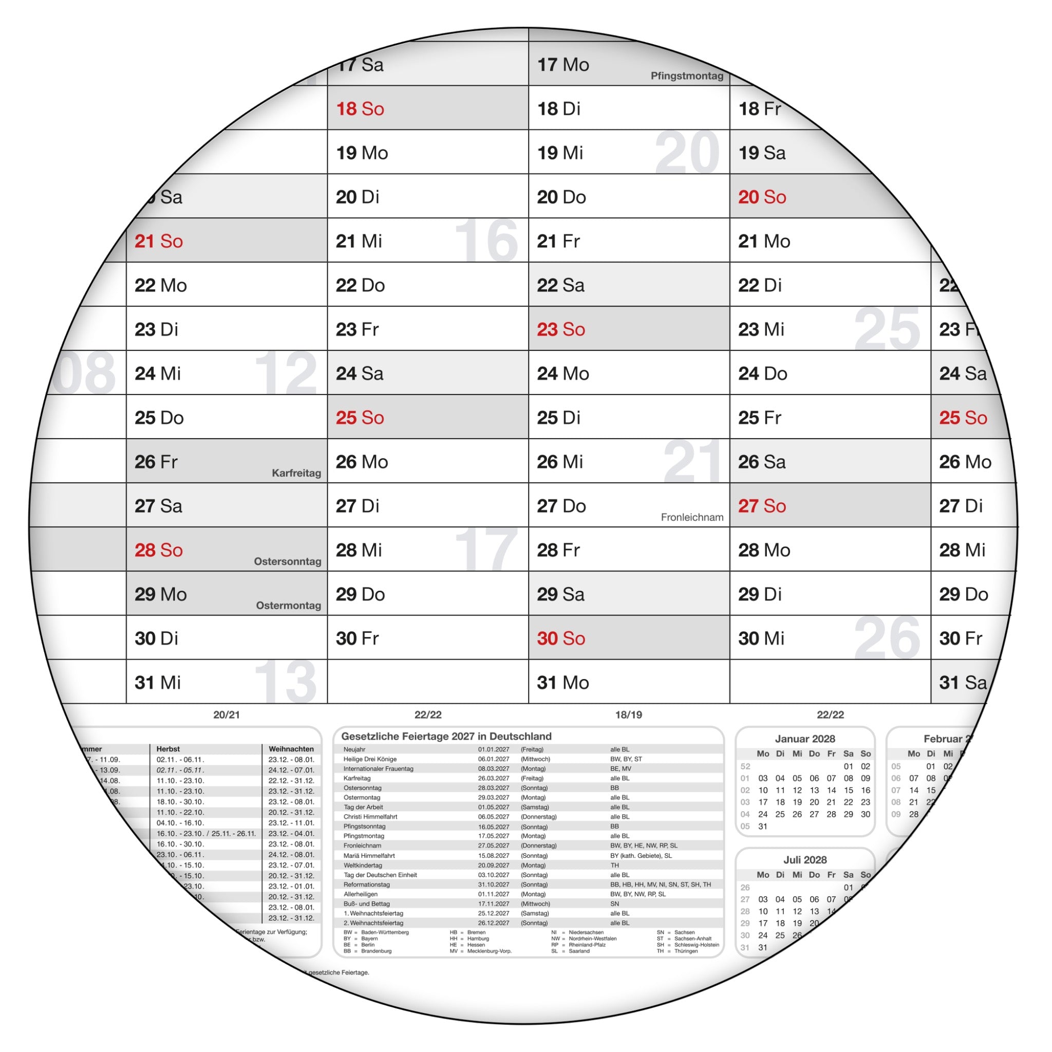 Jahreskalender 2027 B0 14 Monate gerollt 250 g Papier